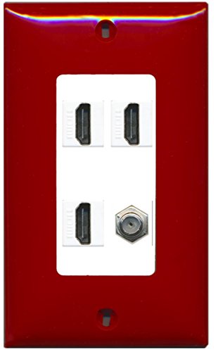RiteAV - 3 x HDMI and 1 x Coax Cable TV F Type Port Wall Plate Decorative - Red/White