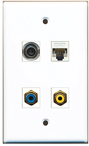 RiteAV - 1 Port RCA Yellow 1 Port RCA Blue 1 Port 3.5mm 1 Port Cat5e Ethernet White Wall Plate