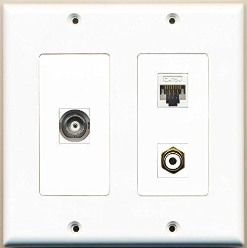RiteAV - 1 Port RCA White 1 Port BNC 1 Port Cat5e Ethernet White - 2 Gang Wall Plate