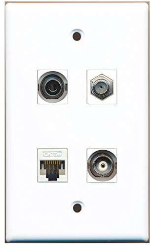 RiteAV - 1 Port Coax Cable TV- F-Type 1 Port 3.5mm 1 Port BNC 1 Port Cat5e Ethernet White Wall Plate