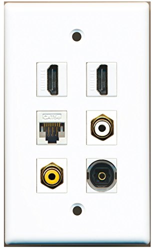 RiteAV - 2 HDMI 1 Port RCA White 1 Port RCA Yellow 1 Port Toslink 1 Port Cat5e Ethernet White Wall Plate