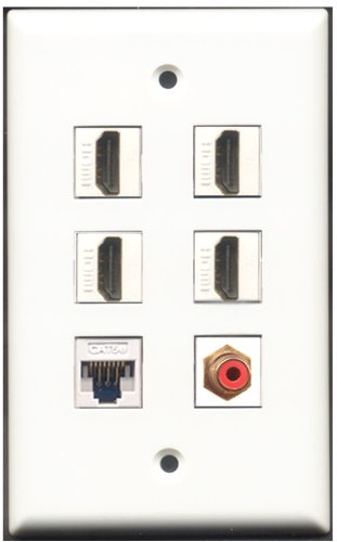 RiteAV - 4 Port HDMI 1 RCA Red 1 Cat5e Ethernet White Wall Plate
