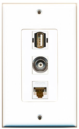 RiteAV - 1 Port USB A-A and 1 Port BNC and 1 Port Cat6 Ethernet White Decorative Wall Plate Decorative