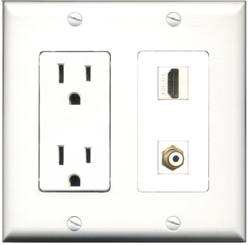 RiteAV - 15 Amp Power Outlet and 1 Port HDMI and 1 Port RCA White Decorative Type Wall Plate White