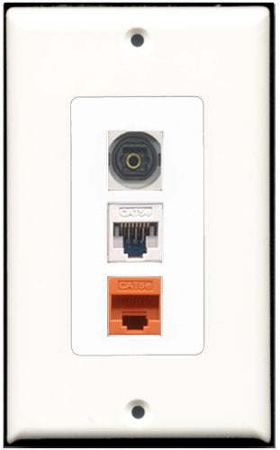 RiteAV - 1 Port Toslink 1 Cat5e Ethernet White 1 Cat5e Ethernet Orange Wall Plate Decorative