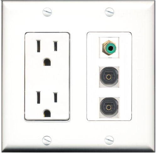 RiteAV - 15 Amp Power Outlet 1 Port RCA Green 2 Port Toslink Decorative Wall Plate
