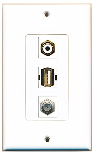 RiteAV - 1 Port RCA White and 1 Port Coax Cable TV- F-Type and 1 Port USB A-A Decorative Wall Plate Decorative