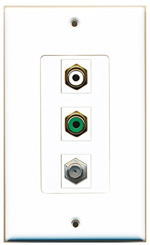 RiteAV - 1 Port RCA White and 1 Port RCA Green and 1 Port Coax Cable TV- F-Type Decorative Wall Plate Decorative