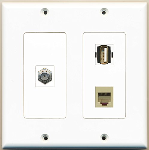 RiteAV - 1 Port Coax Cable TV- F-Type 1 Port USB A-A 1 Port Phone RJ11 RJ12 Beige - 2 Gang Wall Plate