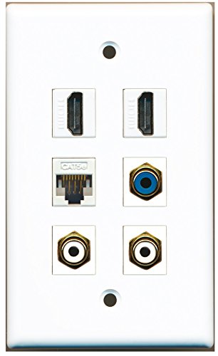 RiteAV - 2 HDMI 2 Port RCA White 1 Port RCA Blue 1 Port Cat5e Ethernet White Wall Plate