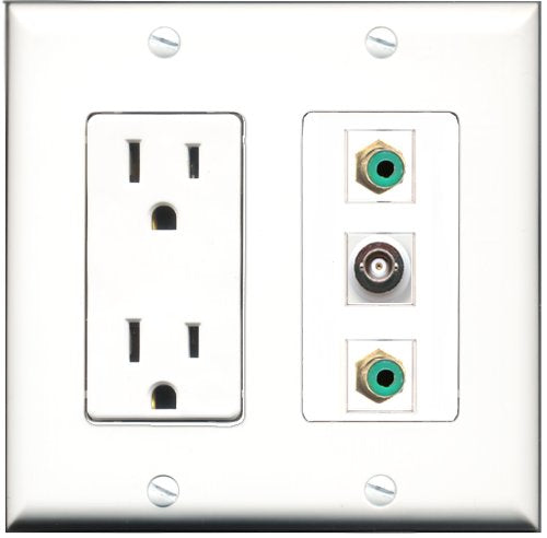 RiteAV - 15 Amp Power Outlet 2 Port RCA Green 1 Port BNC Decorative Wall Plate