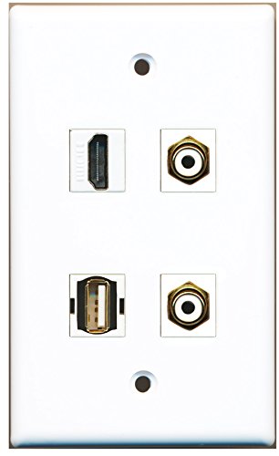RiteAV - 1 Port HDMI 2 Port RCA White 1 Port USB A-A Wall Plate