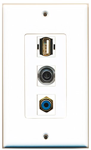 RiteAV - 1 Port RCA Blue and 1 Port USB A-A and 1 Port 3.5mm Decorative Wall Plate Decorative