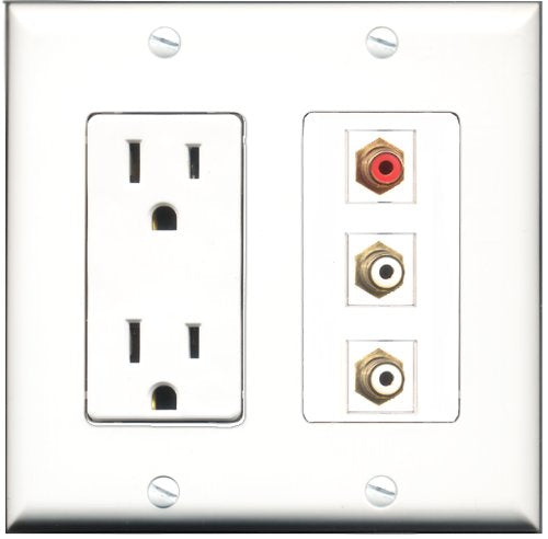 RiteAV - 15 Amp Power Outlet 1 Port RCA Red 2 Port RCA White Decorative Wall Plate