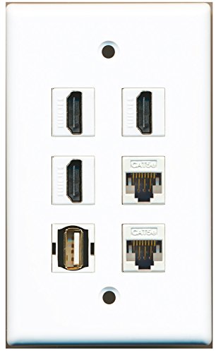RiteAV - 3 HDMI 1 Port USB A-A 2 Port Cat5e Ethernet White Wall Plate
