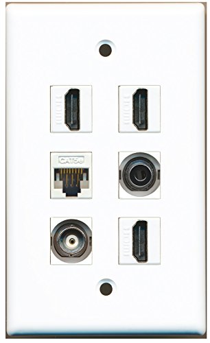 RiteAV - 3 HDMI 1 Port 3.5mm 1 Port BNC 1 Port Cat5e Ethernet White Wall Plate