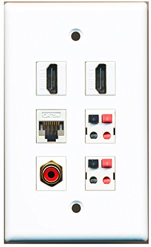 RiteAV - 2 HDMI 1 Port RCA Red 1 Port Cat5e Ethernet White 2 Port Speaker Wall Plate