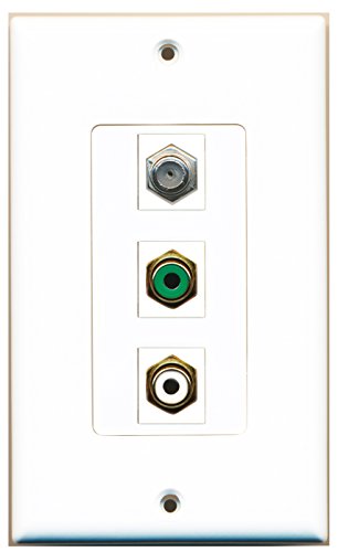 RiteAV - 1 Port RCA White and 1 Port RCA Green and 1 Port Coax Cable TV- F-Type Decorative Wall Plate Decorative
