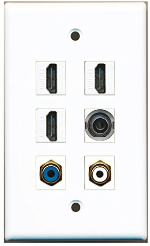 RiteAV - 3 HDMI 1 Port RCA White 1 Port RCA Blue 1 Port 3.5mm Wall Plate