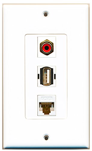 RiteAV - 1 Port RCA Red and 1 Port USB A-A and 1 Port Cat6 Ethernet White Decorative Wall Plate Decorative
