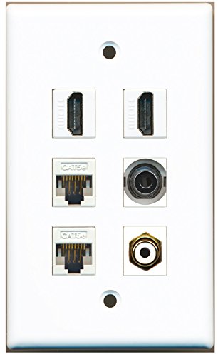 RiteAV - 2 HDMI 1 Port RCA White 1 Port 3.5mm 2 Port Cat5e Ethernet White Wall Plate