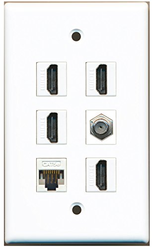RiteAV - 4 HDMI 1 Port Coax Cable TV- F-Type 1 Port Cat5e Ethernet White Wall Plate