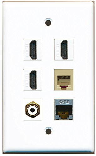 RiteAV - 3 HDMI 1 Port RCA White 1 Port Phone RJ11 RJ12 Beige 1 Port Shielded Cat6 Ethernet Wall Plate