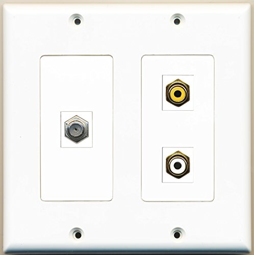 RiteAV - 1 Port RCA White 1 Port RCA Yellow 1 Port Coax Cable TV- F-Type - 2 Gang Wall Plate