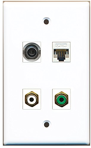 RiteAV - 1 Port RCA White 1 Port RCA Green 1 Port 3.5mm 1 Port Cat5e Ethernet White Wall Plate