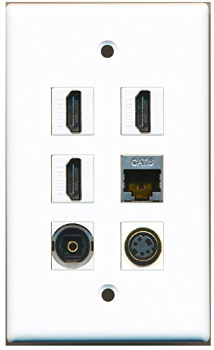 RiteAV - 3 HDMI 1 Port S-Video 1 Port Shielded Cat6 Ethernet 1 Port Toslink Wall Plate
