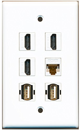 RiteAV - 3 HDMI 2 Port USB A-A 1 Port Cat6 Ethernet White Wall Plate