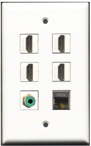 RiteAV - 4 Port HDMI 1 RCA Green 1 Shielded Cat6 Ethernet Wall Plate