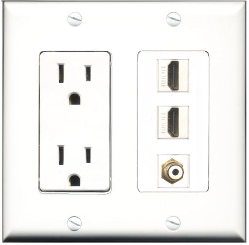 RiteAV - 15 Amp Power Outlet 2 Port HDMI 1 Port RCA White Decorative Wall Plate