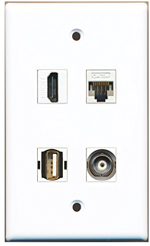 RiteAV - 1 Port HDMI 1 Port USB A-A 1 Port BNC 1 Port Cat5e Ethernet White Wall Plate