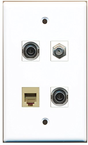 RiteAV - 1 Port Coax Cable TV- F-Type 1 Port Phone RJ11 RJ12 Beige 2 Port 3.5mm Wall Plate