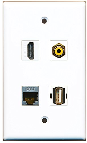 RiteAV - 1 Port HDMI 1 Port RCA Yellow 1 Port USB A-A 1 Port Shielded Cat6 Ethernet Wall Plate