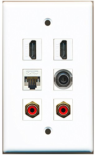 RiteAV - 2 HDMI 2 Port RCA Red 1 Port 3.5mm 1 Port Cat5e Ethernet White Wall Plate
