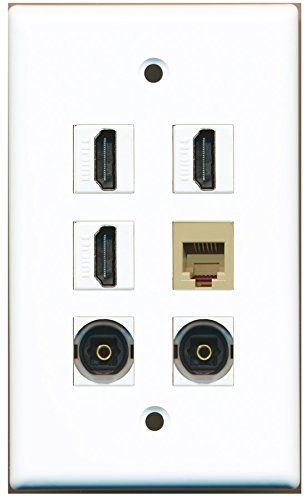 RiteAV - 3 HDMI 1 Port Phone RJ11 RJ12 Beige 2 Port Toslink Wall Plate
