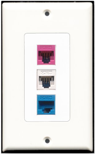 RiteAV - 1 Port Cat5e Ethernet White 1 Cat5e Ethernet Blue 1 Cat5e Ethernet Pink Wall Plate Decorative