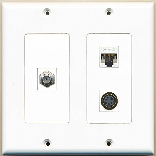 RiteAV - 1 Port Coax Cable TV- F-Type 1 Port S-Video 1 Port Cat5e Ethernet White - 2 Gang Wall Plate