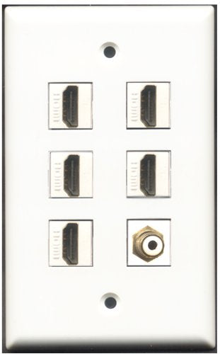RiteAV - 5 Port HDMI 1 RCA White Wall Plate