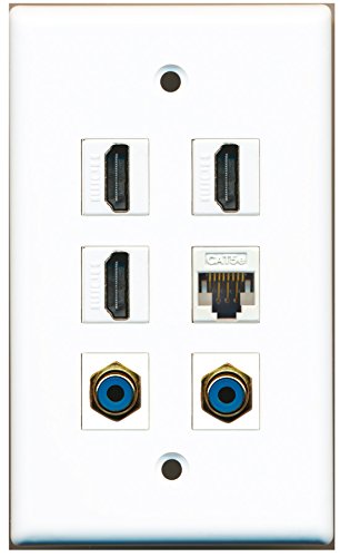 RiteAV - 3 HDMI 2 Port RCA Blue 1 Port Cat5e Ethernet White Wall Plate