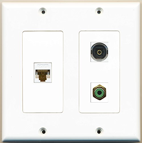 RiteAV - 1 Port RCA Green 1 Port Toslink 1 Port Cat6 Ethernet White - 2 Gang Wall Plate