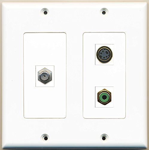 RiteAV - 1 Port RCA Green 1 Port Coax Cable TV- F-Type 1 Port S-Video - 2 Gang Wall Plate