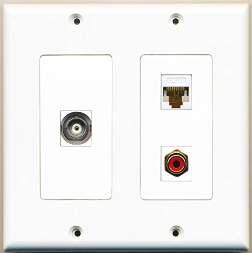 RiteAV - 1 Port RCA Red 1 Port BNC 1 Port Cat6 Ethernet White - 2 Gang Wall Plate