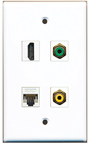 RiteAV - 1 Port HDMI 1 Port RCA Yellow 1 Port RCA Green 1 Port Cat5e Ethernet White Wall Plate