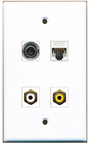 RiteAV - 1 Port RCA White 1 Port RCA Yellow 1 Port 3.5mm 1 Port Cat5e Ethernet White Wall Plate