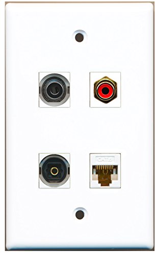 RiteAV - 1 Port RCA Red 1 Port Toslink 1 Port 3.5mm 1 Port Cat6 Ethernet White Wall Plate