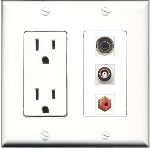 RiteAV - 15 Amp Power Outlet 1 Port RCA Red 1 Port 3.5mm 1 Port BNC Decorative Wall Plate