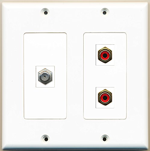 RiteAV - 2 Port RCA Red 1 Port Coax Cable TV- F-Type - 2 Gang Wall Plate